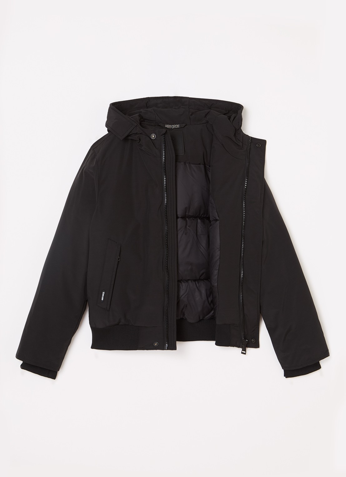 Airforce Gewatteerd bomberjack met capuchon - voorkant 3 zwart