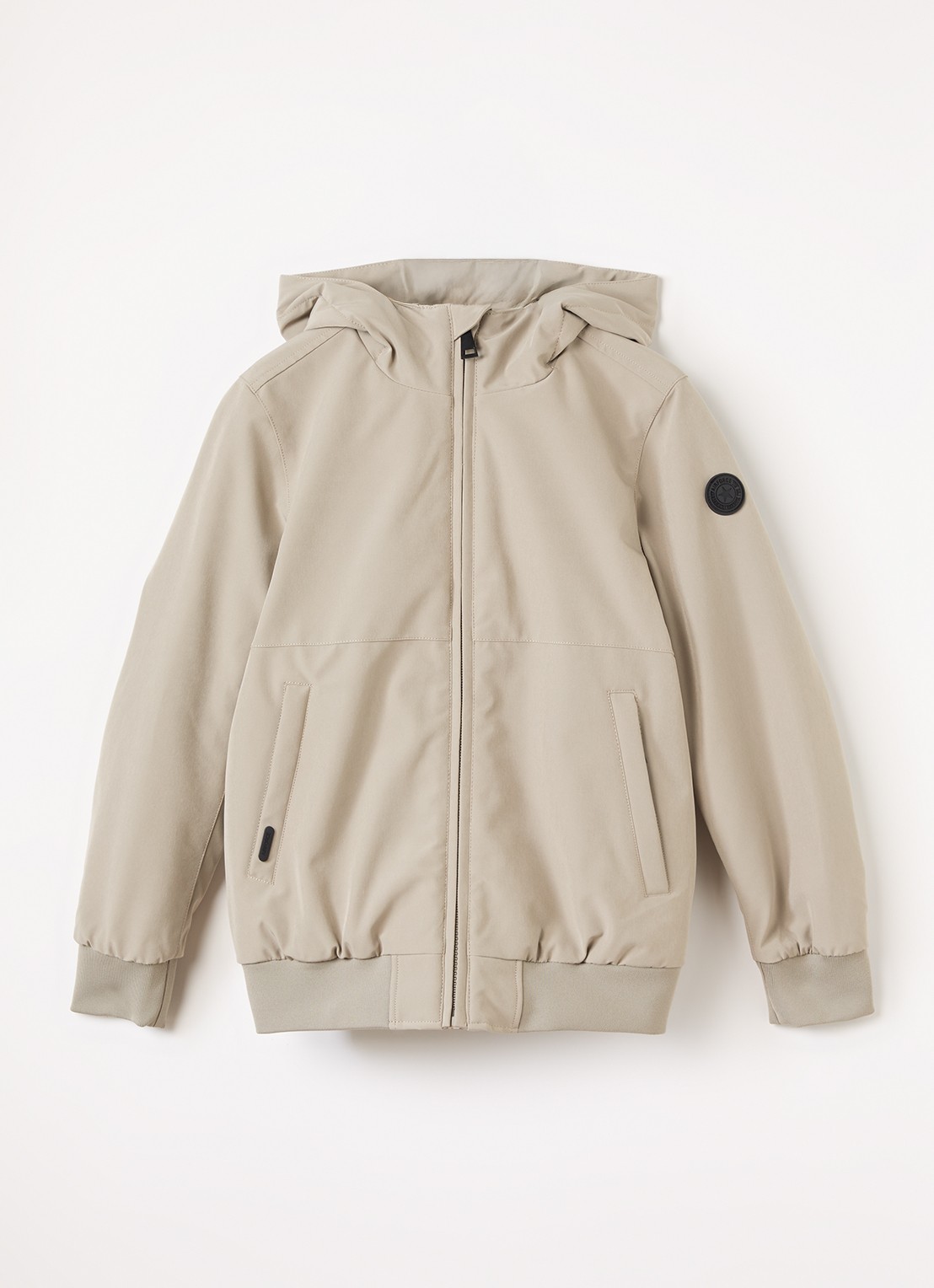 Airforce Gewatteerd bomberjack van softshell met capuchon - voorkant 2 beige