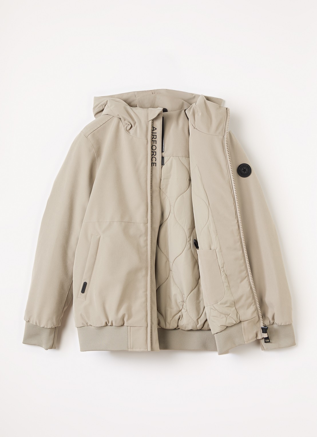 Airforce Gewatteerd bomberjack van softshell met capuchon - voorkant 3 beige