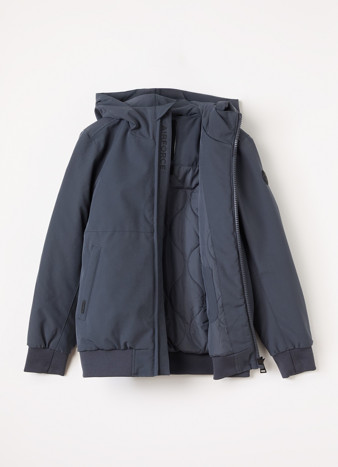 Airforce Gewatteerd bomberjack van softshell met capuchon - voorkant 3 indigo
