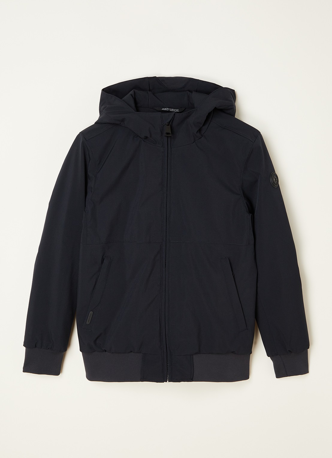 Airforce Gewatteerd bomberjack van softshell met capuchon - voorkant 2 donkerblauw