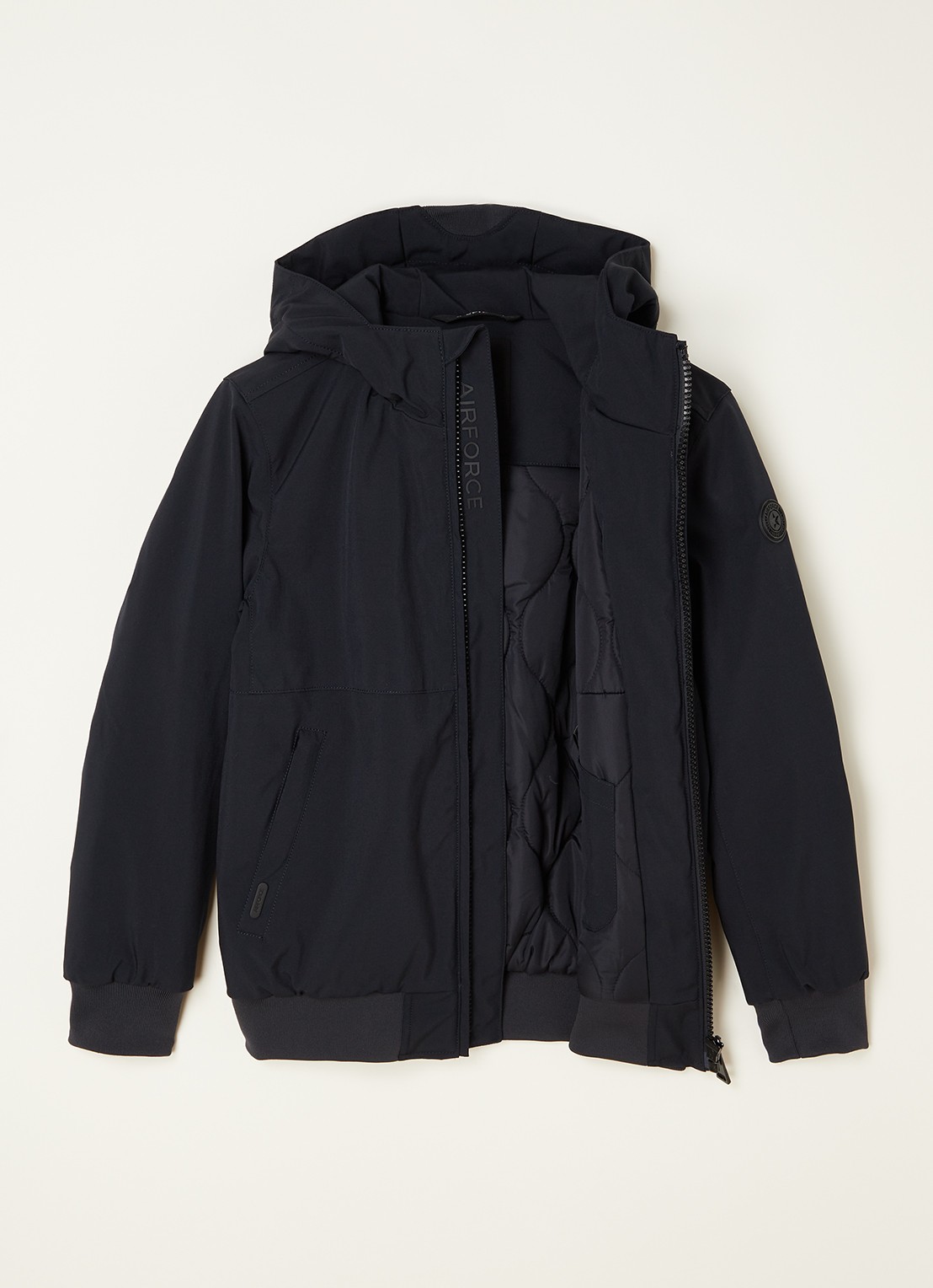 Airforce Gewatteerd bomberjack van softshell met capuchon - voorkant 3 donkerblauw