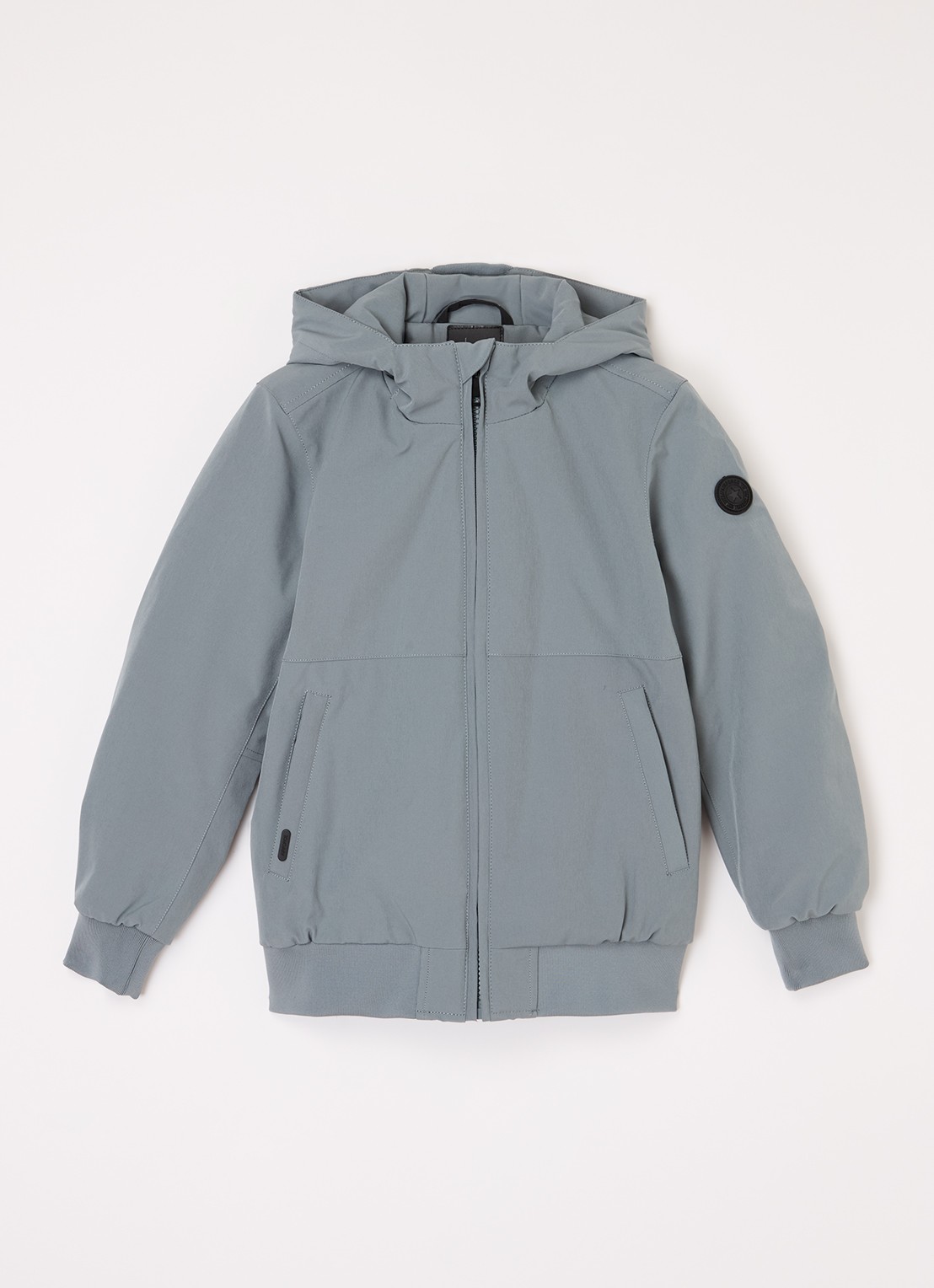 Airforce Gewatteerd bomberjack van softshell met capuchon - voorkant 2 blauwgrijs