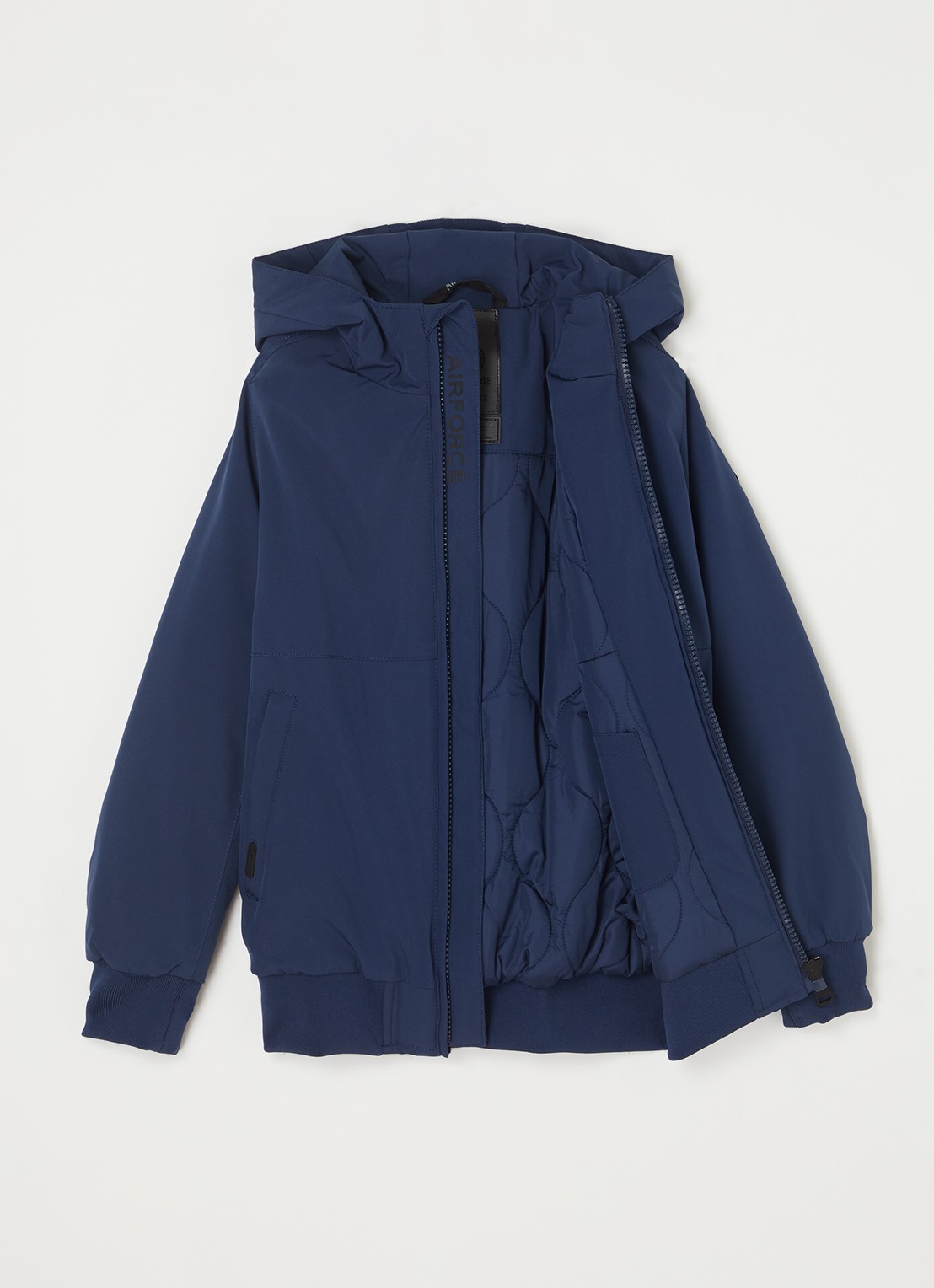Airforce Gewatteerd bomberjack van softshell met capuchon - voorkant 3 kobaltblauw