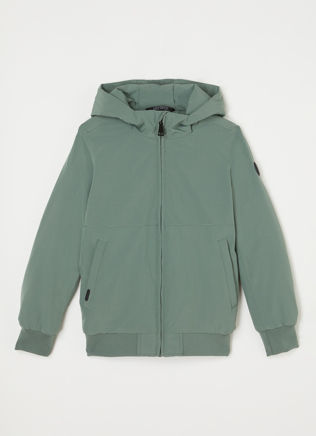 Airforce Gewatteerd bomberjack van softshell met capuchon - voorkant lindegroen