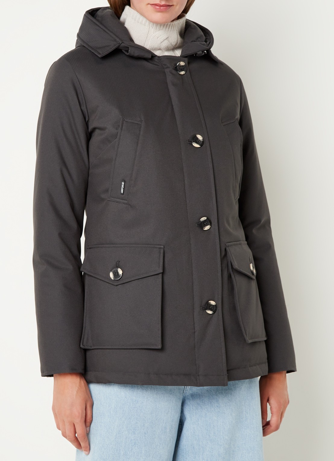 Airforce Gewatteerde parka met capuchon en visgraatdessin - detail 2 donkergrijs