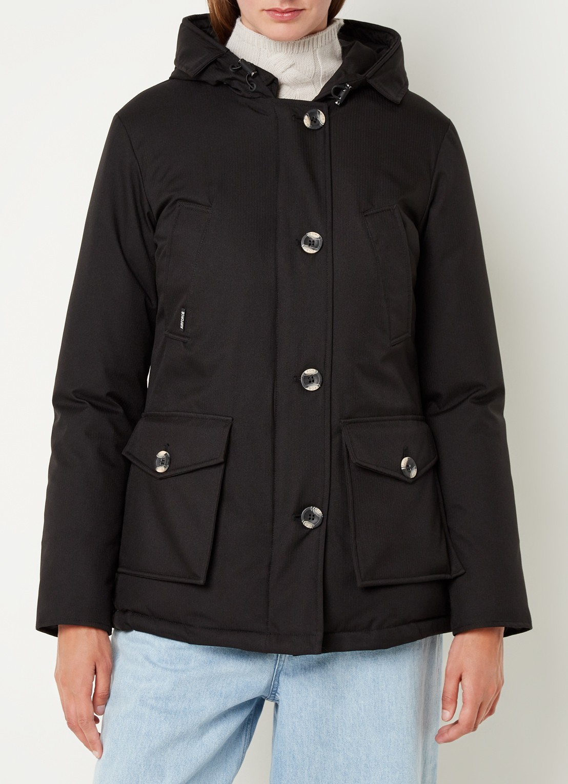 Airforce Gewatteerde parka met capuchon en visgraatdessin - detail 3 zwart