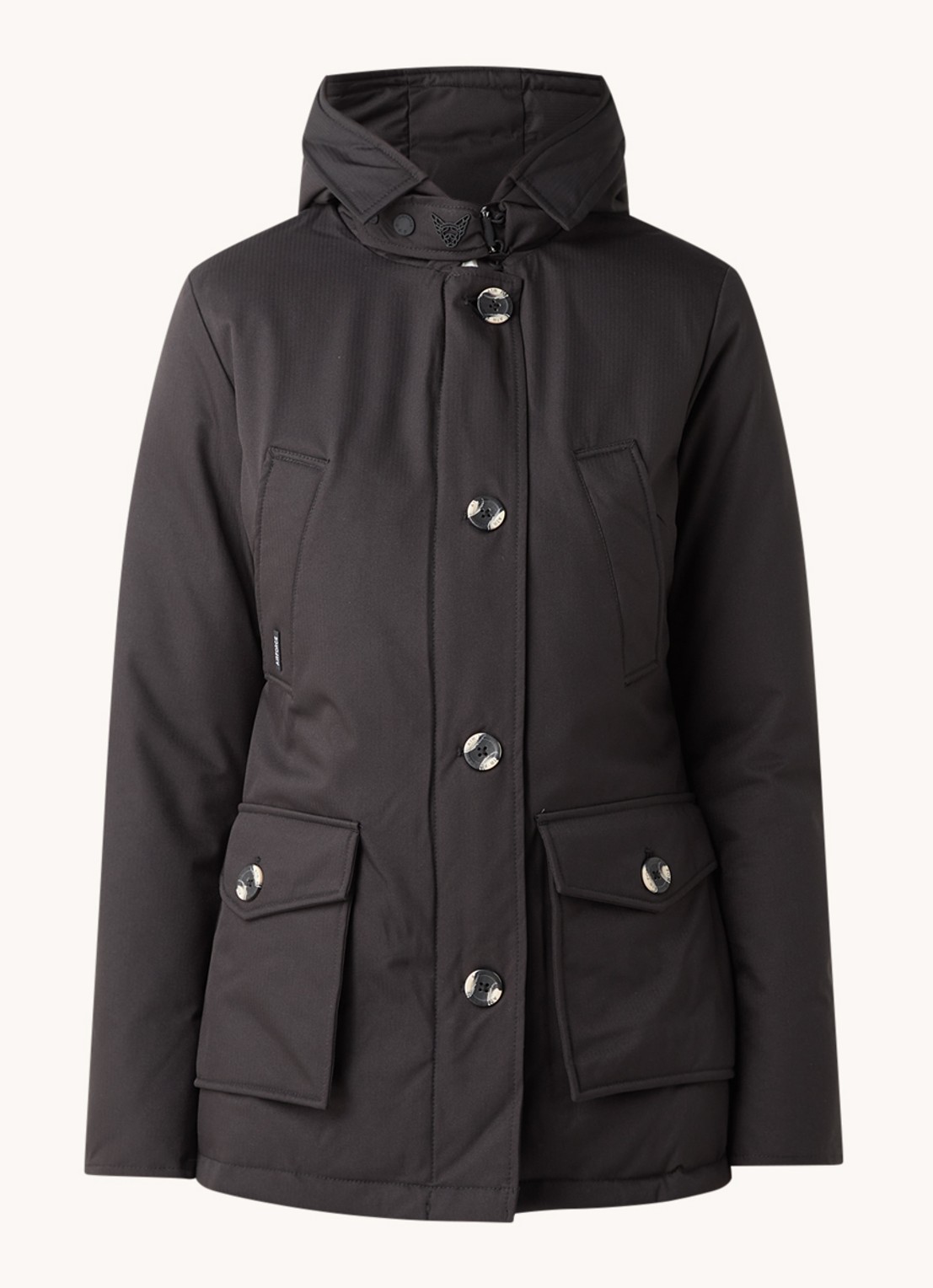 Airforce Gewatteerde parka met capuchon en visgraatdessin - voorkant 4 zwart