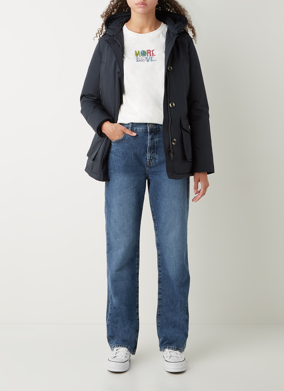 Airforce Gewatteerde parka met capuchon en visgraatdessin - voorkant 5 donkerblauw