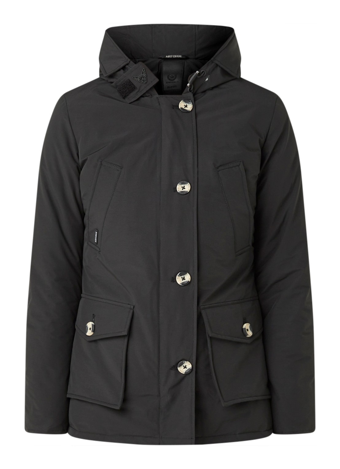 Airforce Gewatteerde parka met capuchon - voorkant 2 zwart