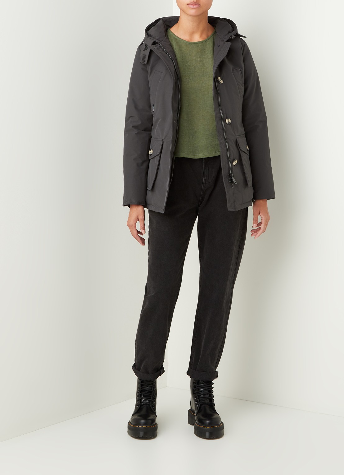 Airforce Gewatteerde parka met capuchon - voorkant 2 antraciet
