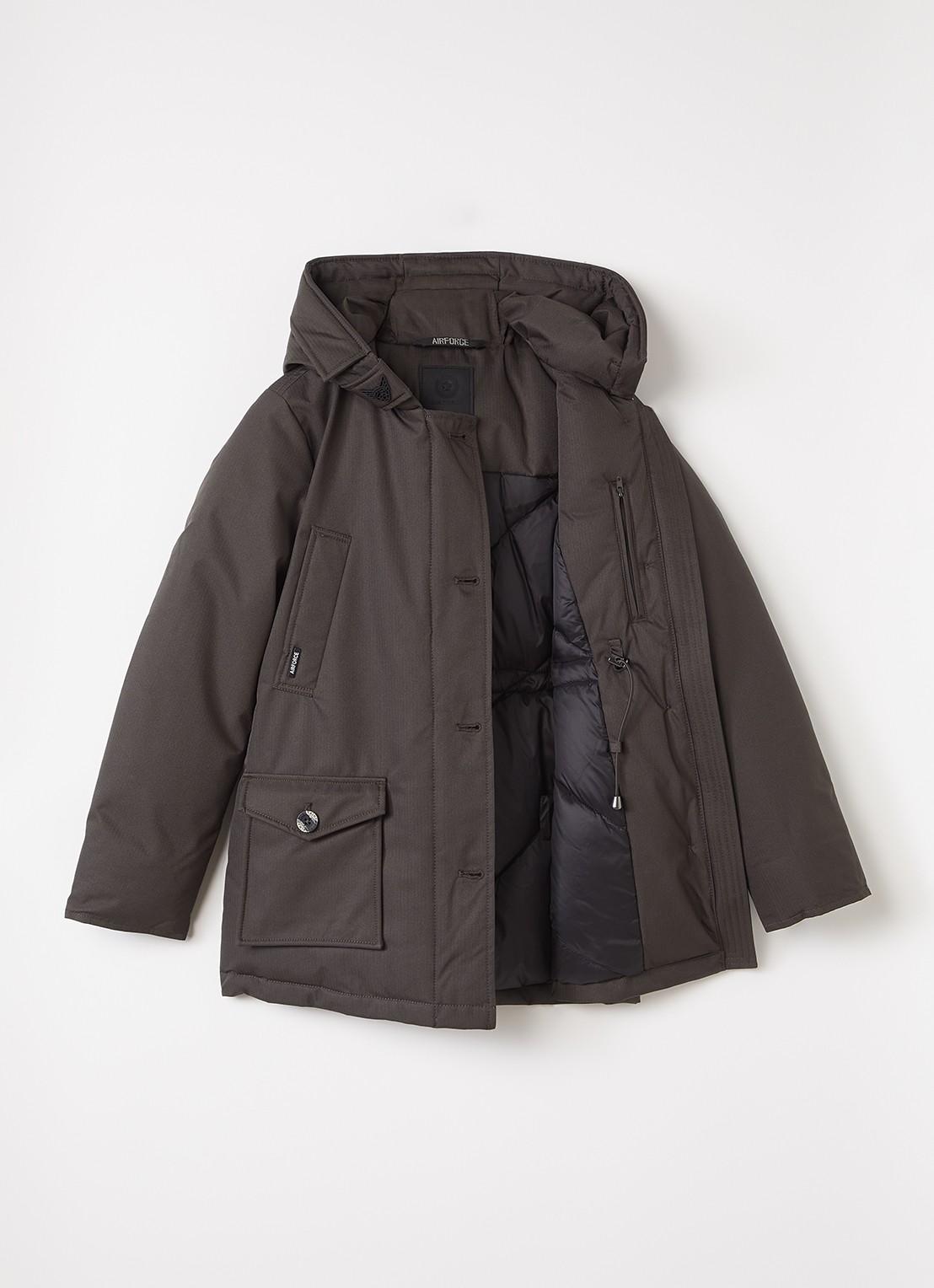 Airforce Gewatteerde parka met capuchon - voorkant 2 donkerbruin