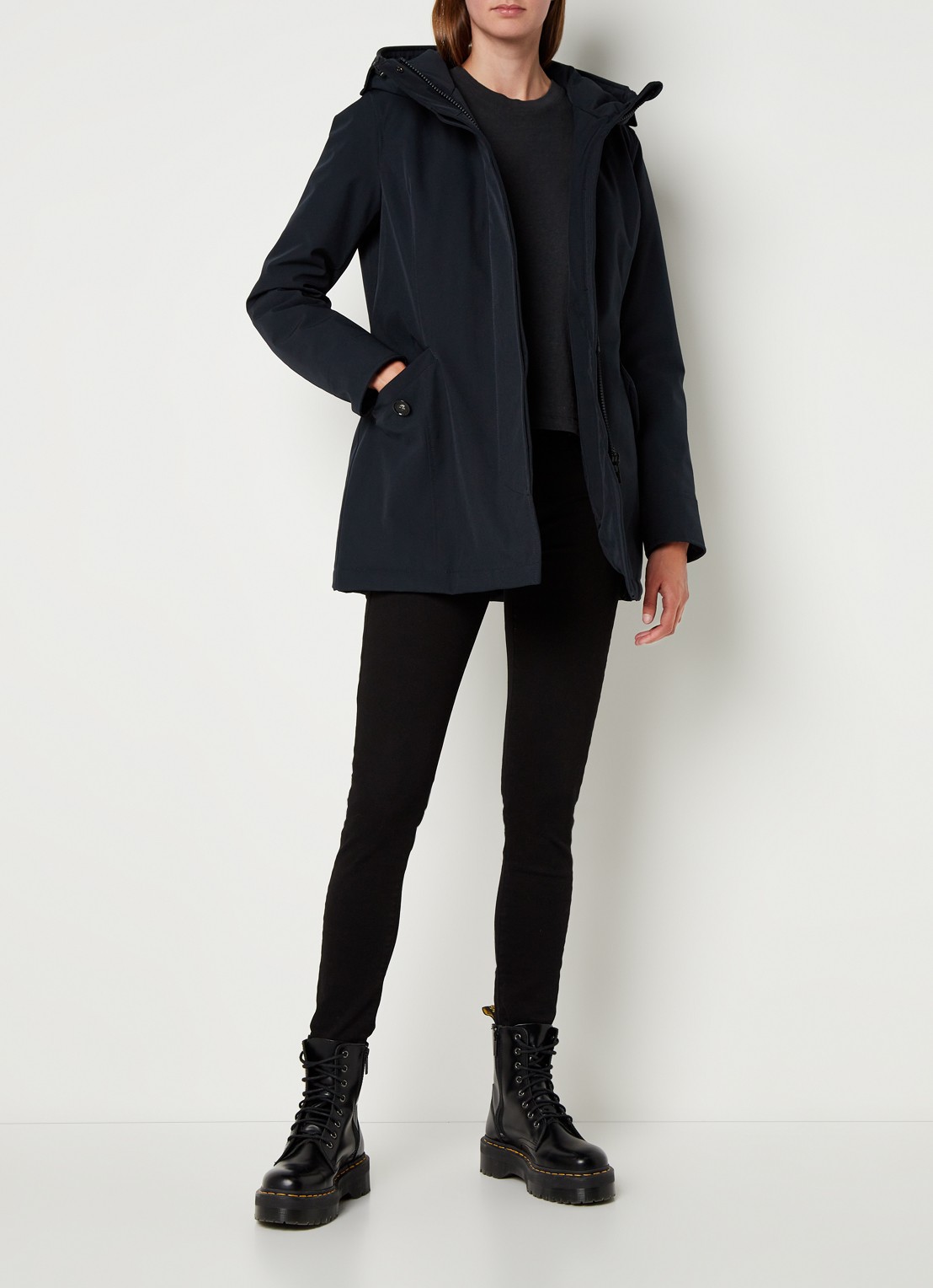 Airforce Gewatteerde parka met klepzakken en capuchon  - voorkant 4 donkerblauw