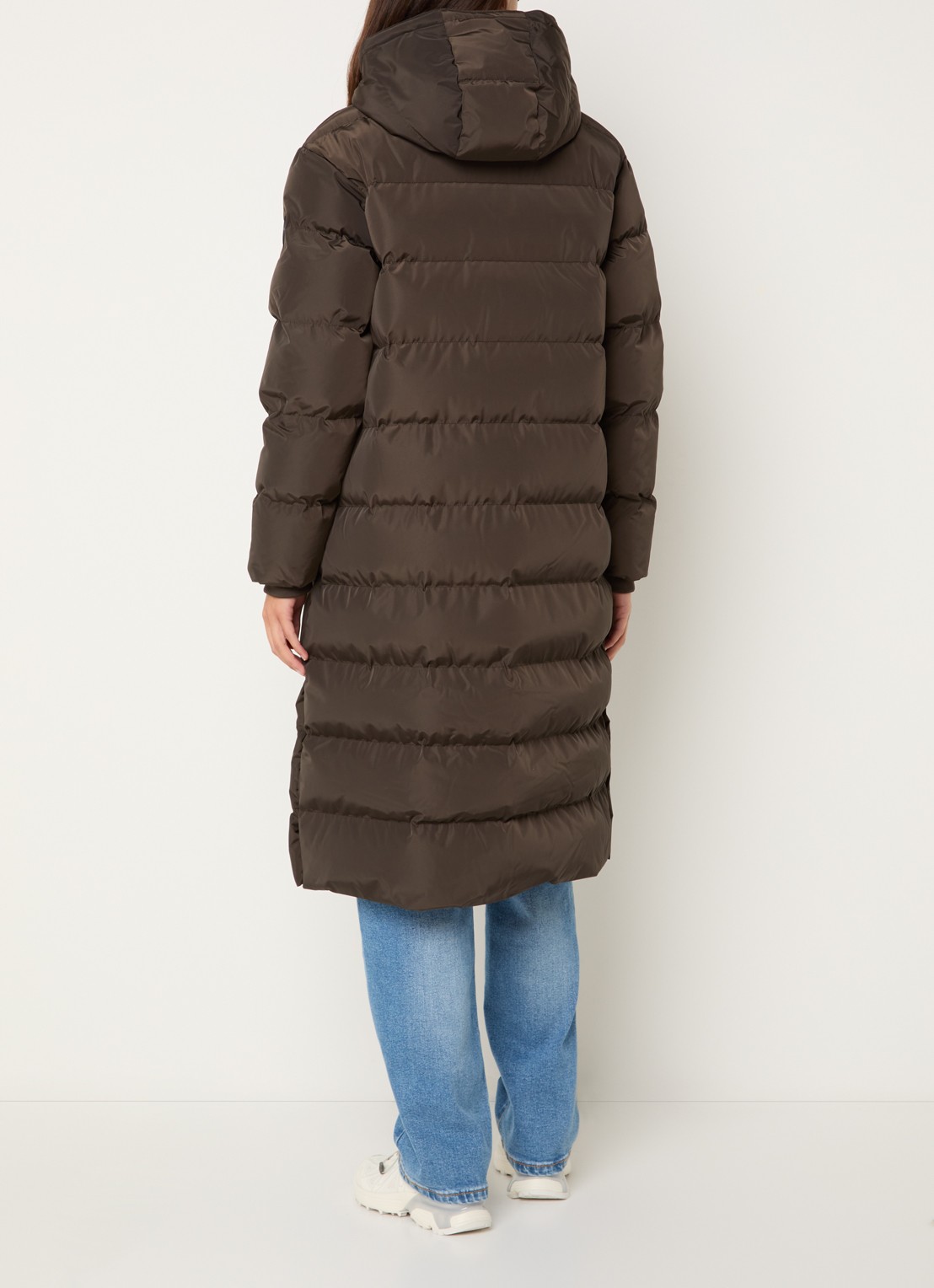 Airforce Grace longline puffer jas met afneembare capuchon - achterkant 3 donkerbruin