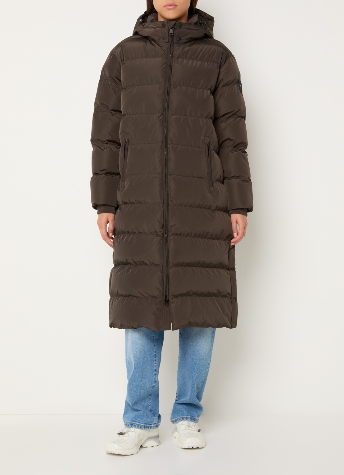 Airforce Grace longline puffer jas met afneembare capuchon - detail 4 donkerbruin