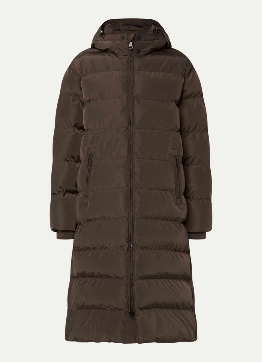 Airforce Grace longline puffer jas met afneembare capuchon - voorkant donkerbruin