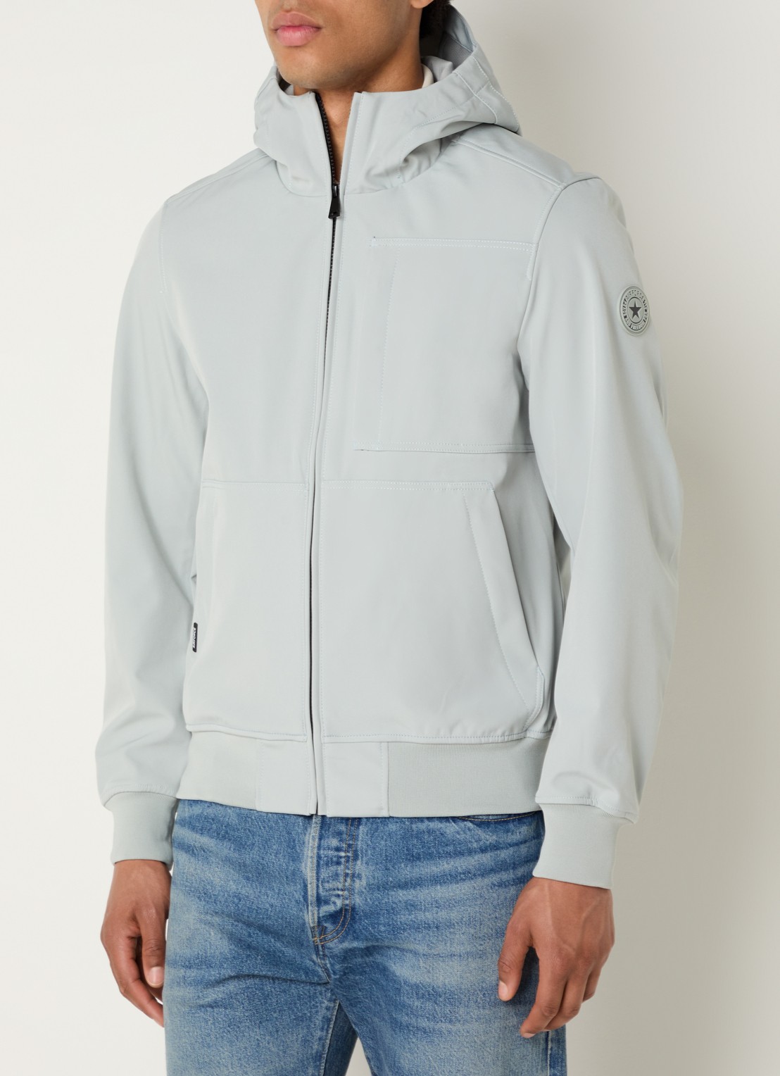 Airforce Javi softshell jack met capuchon en ritszakken - detail 4 lichtgrijs
