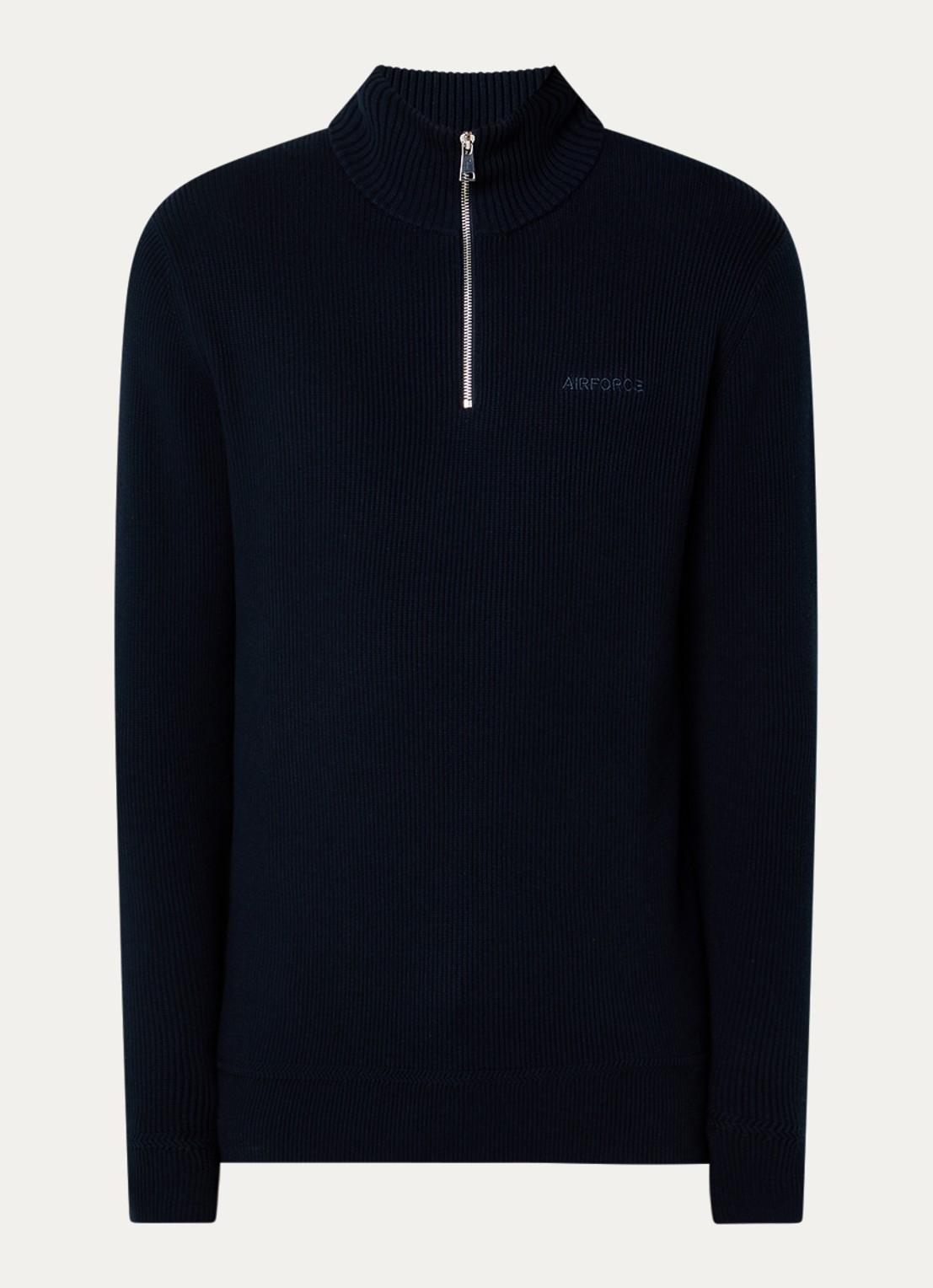 Airforce Kai ribgebreide trui met halve rits - voorkant donkerblauw