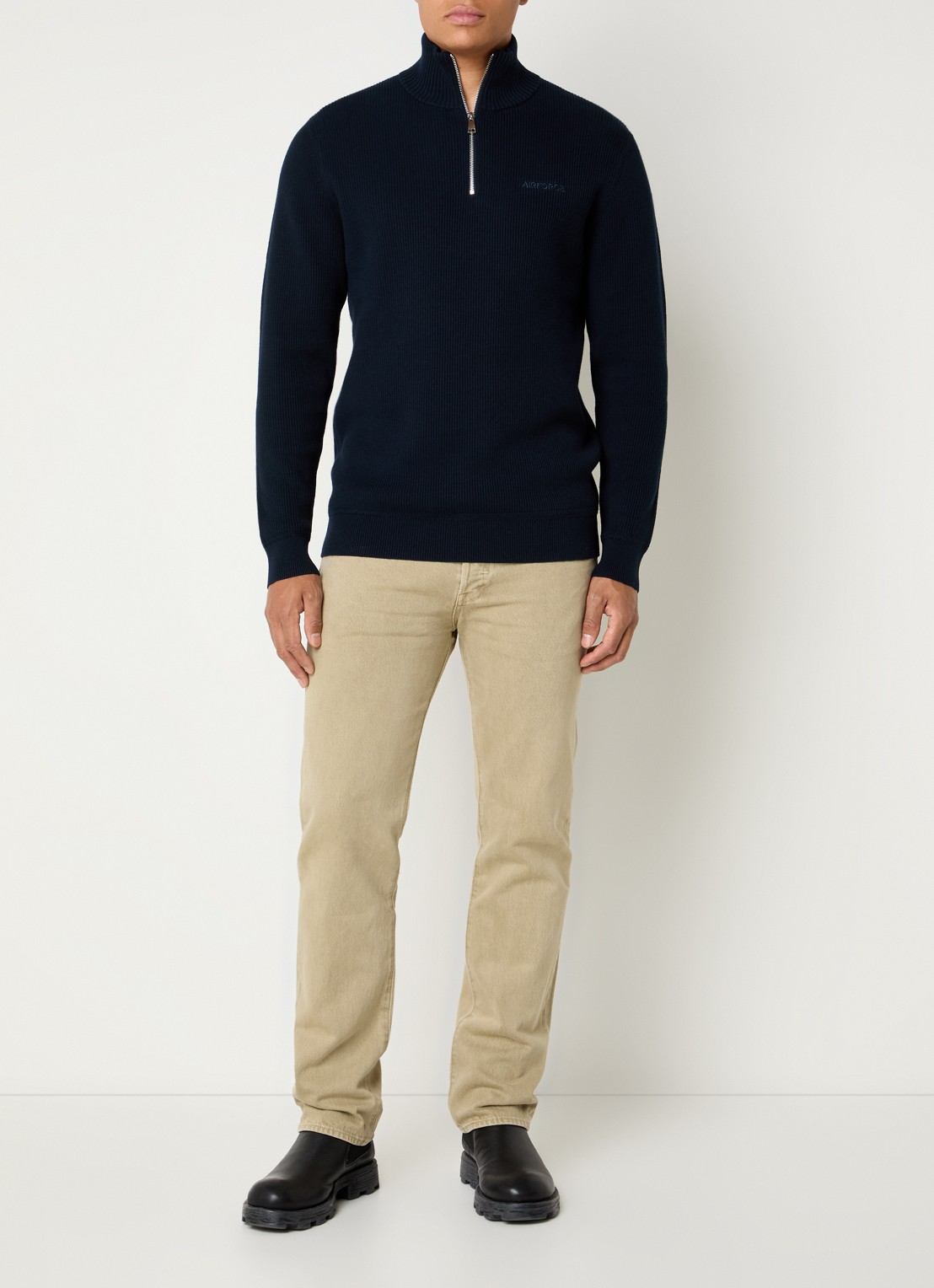 Airforce Kai ribgebreide trui met halve rits - voorkant 2 donkerblauw