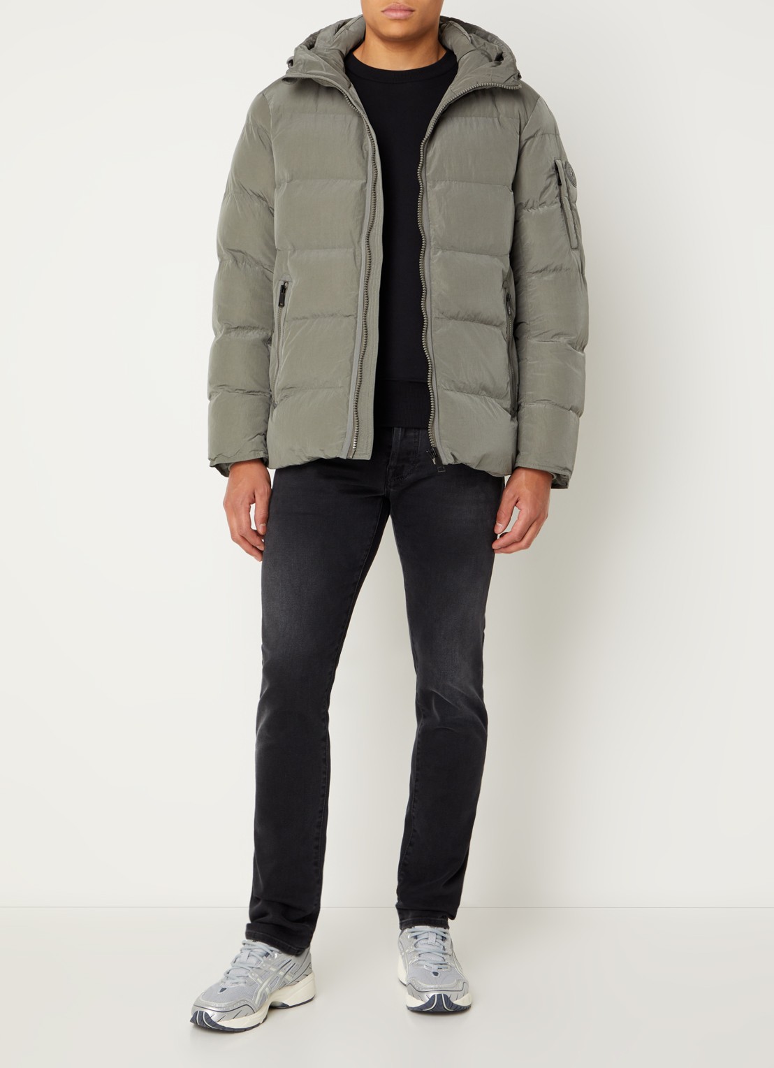 Airforce Morris puffer jack met logo en opbergbare capuchon - voorkant 3 grijs