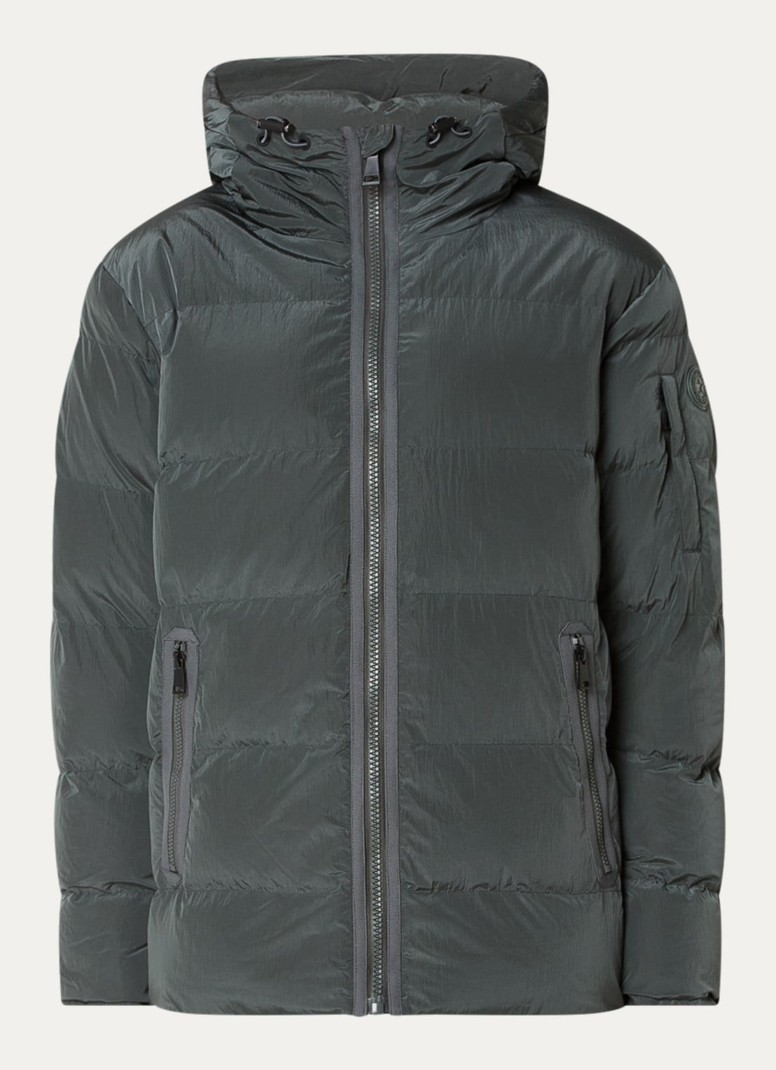 Airforce Morris puffer jack met logo en opbergbare capuchon - voorkant 2 olijfgroen