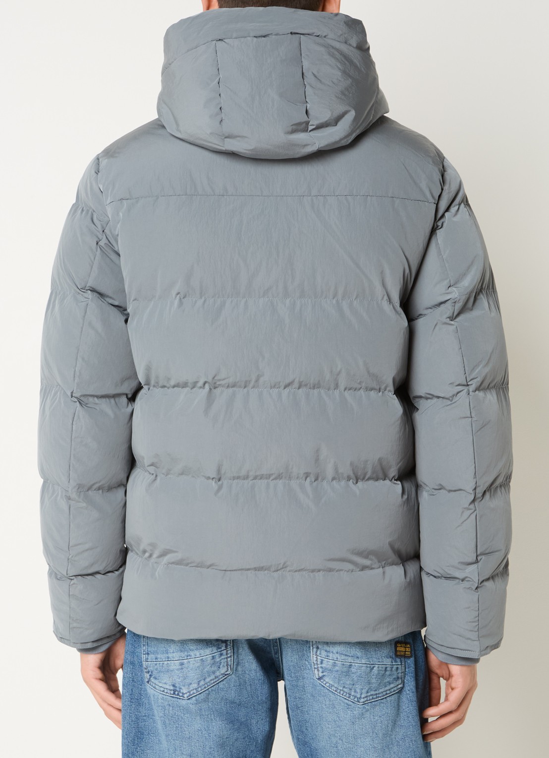 Airforce Morris puffer jack met logo en opbergbare capuchon - achterkant 3 staalblauw
