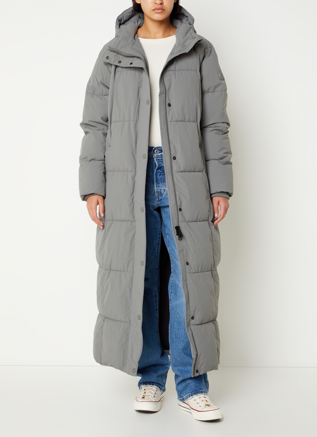Airforce Nia longline puffer jas met ritszakken en capuchon - voorkant 2 grijs