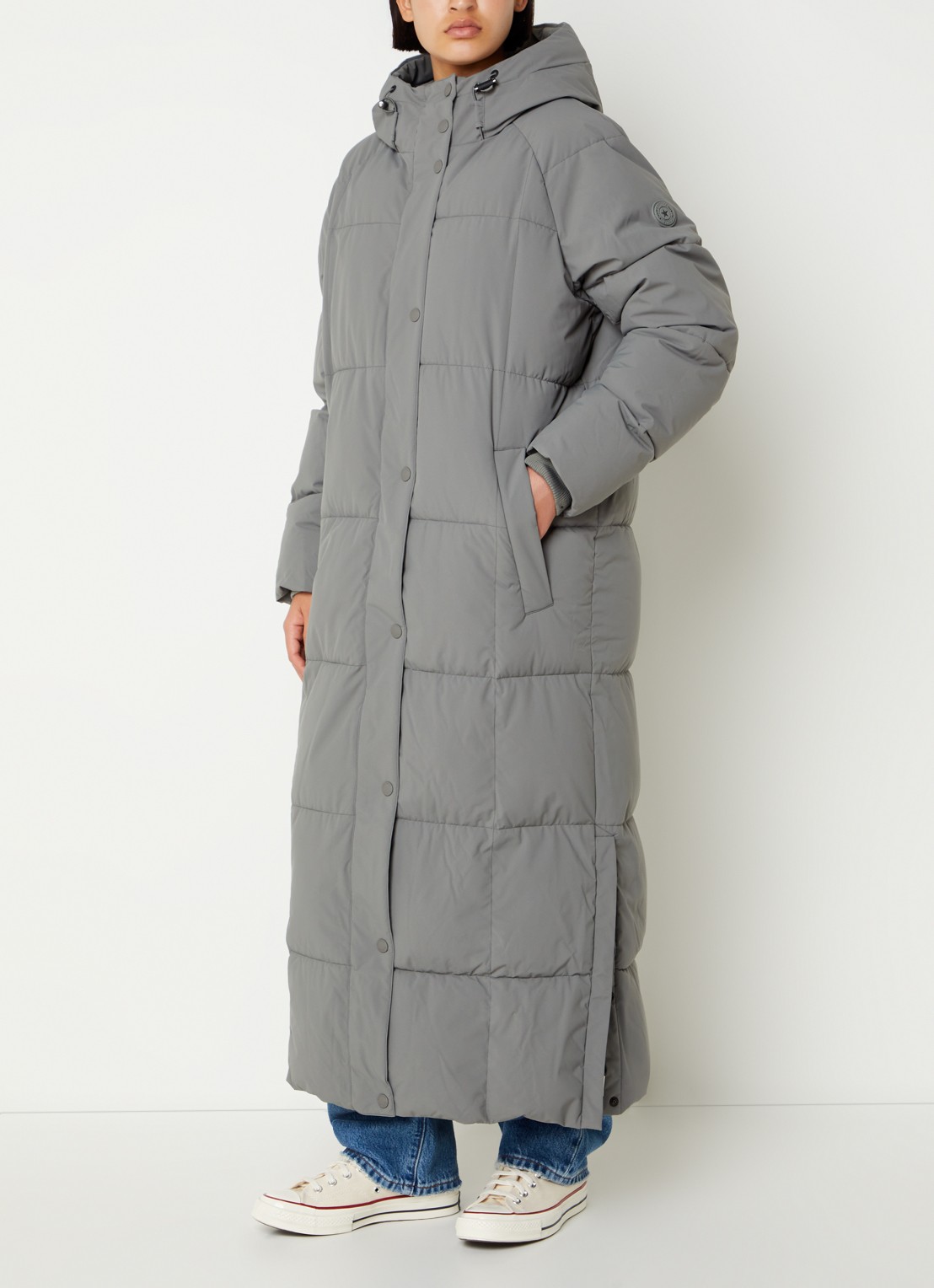 Airforce Nia longline puffer jas met ritszakken en capuchon - detail 2 grijs
