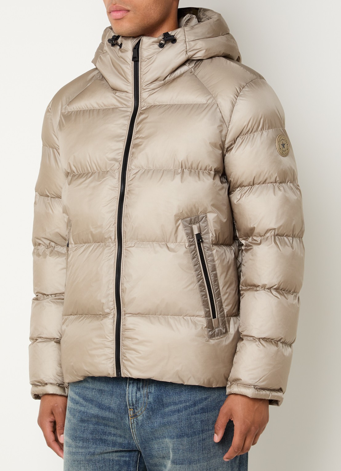 Airforce Puffer jack met capuchon en ritszakken - detail beige