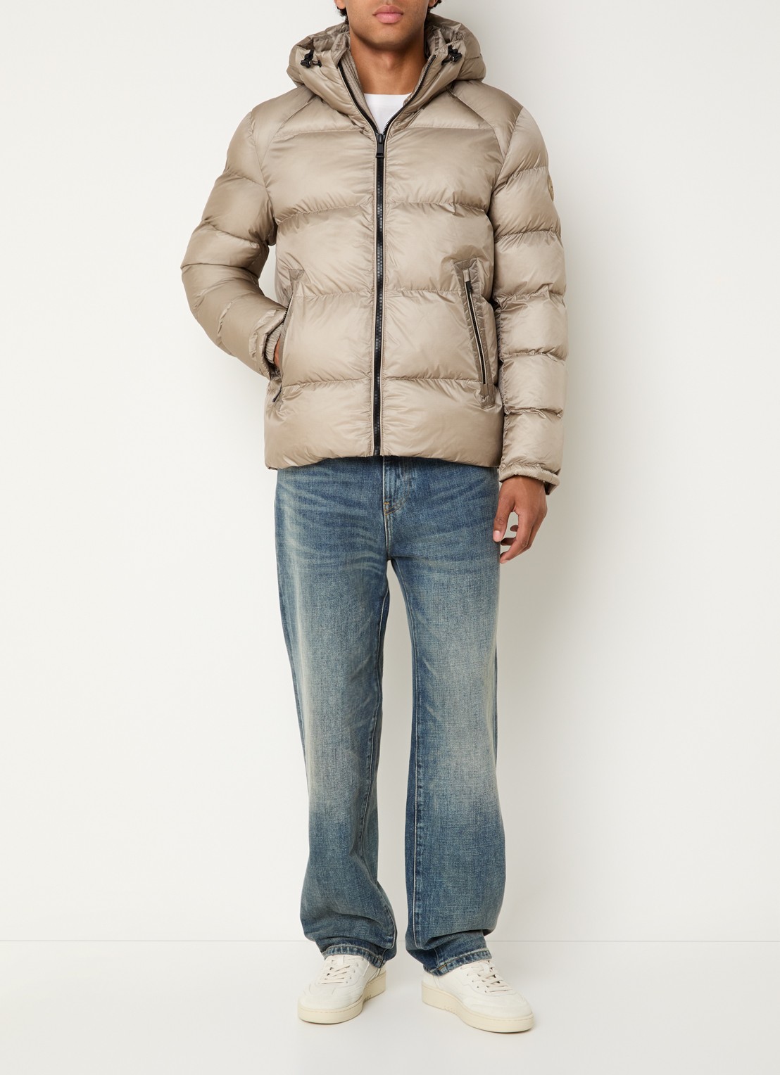 Airforce Puffer jack met capuchon en ritszakken - voorkant 3 beige
