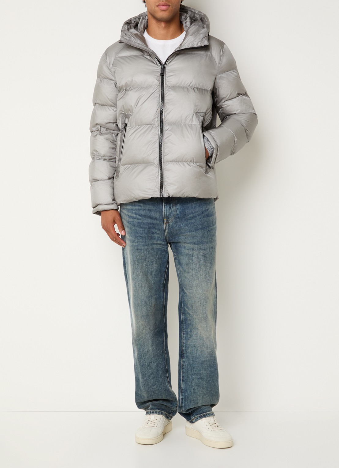 Airforce Puffer jack met capuchon en ritszakken - voorkant 4 lichtgrijs