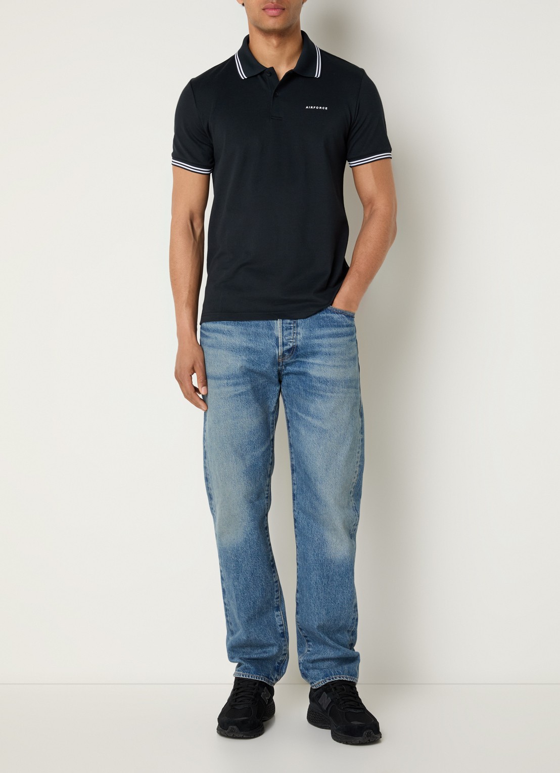 Airforce Regular fit polo met logoprint - voorkant 3 antraciet