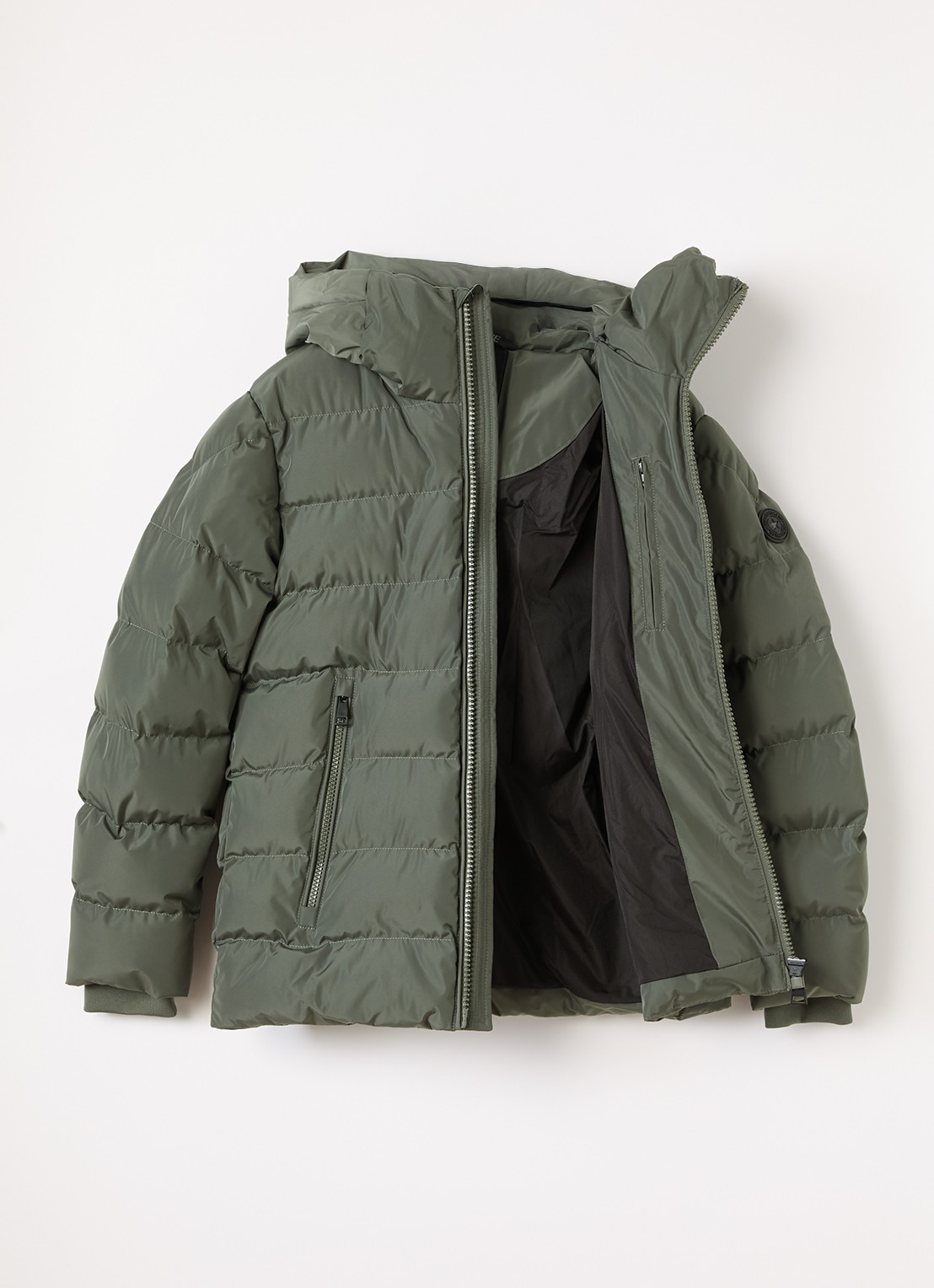 Airforce Robin puffer jack met ritszakken - voorkant 3 olijfgroen