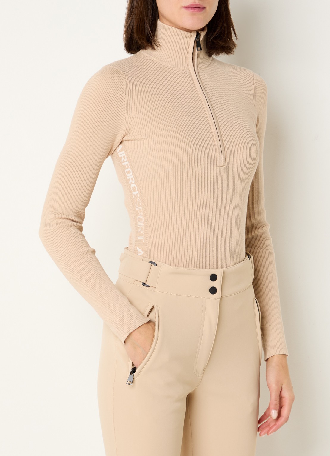 Airforce Ruby ribgebreide skipully met halve rits - detail beige