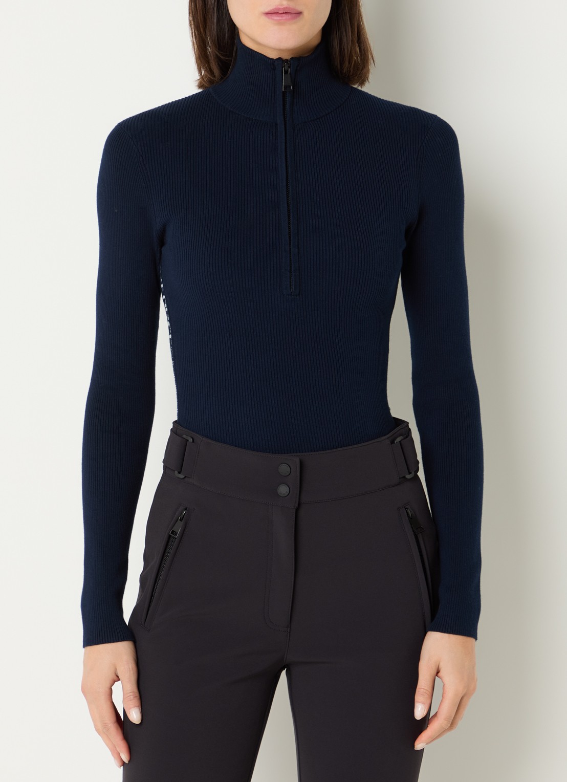 Airforce Ruby ribgebreide skipully met halve rits - detail indigo