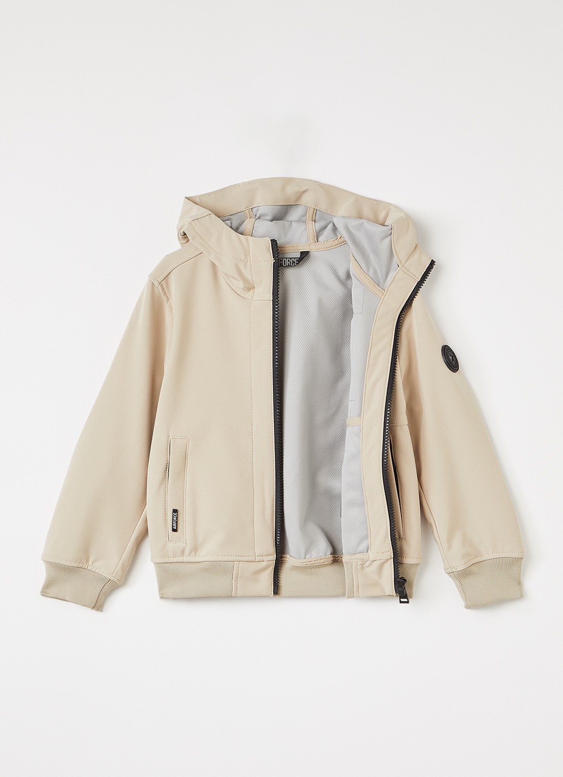 Airforce Softshell jack met ritszakken en capuchon - voorkant 4 beige