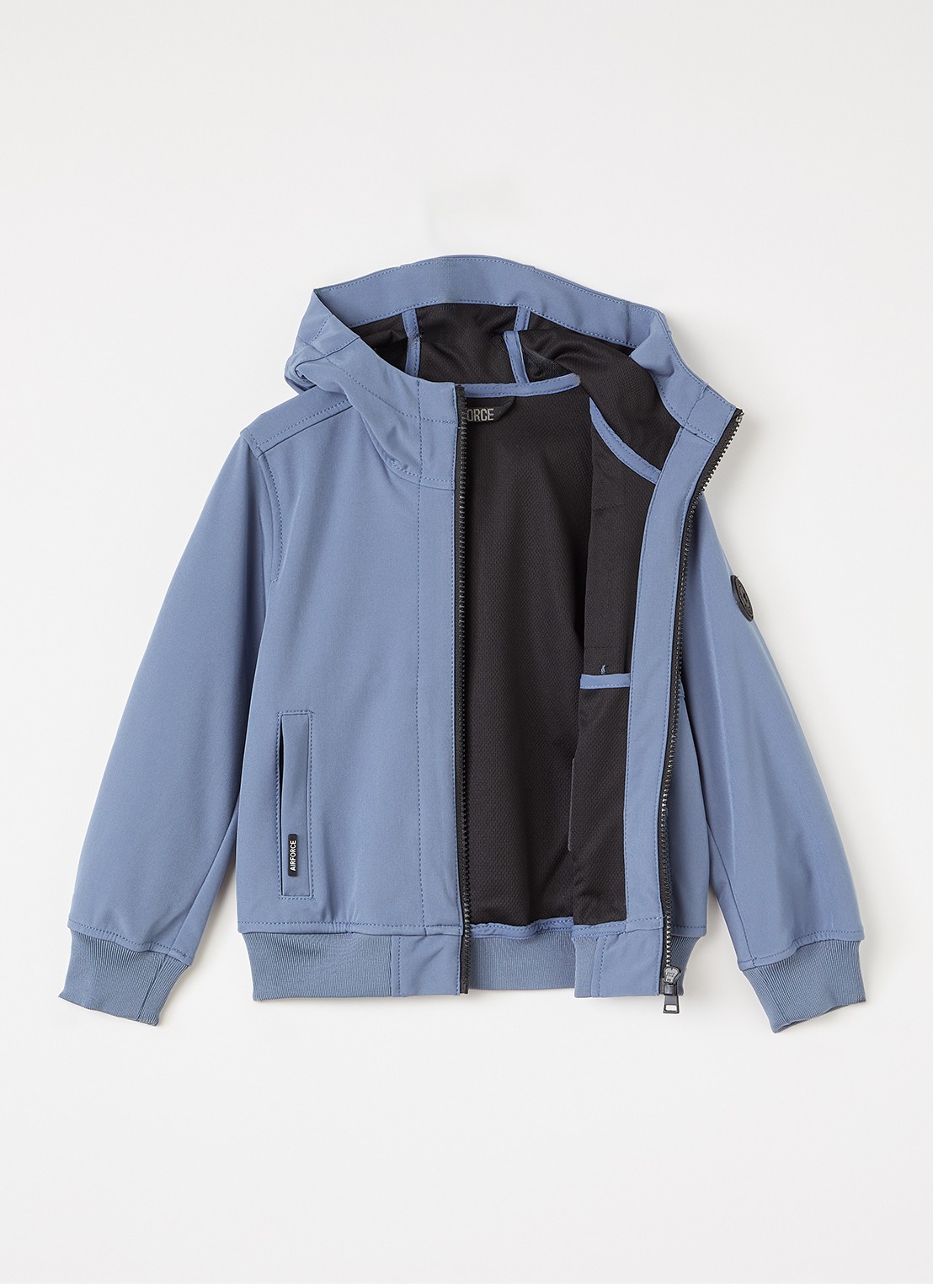 Airforce Softshell jack met ritszakken en capuchon - voorkant 2 staalblauw