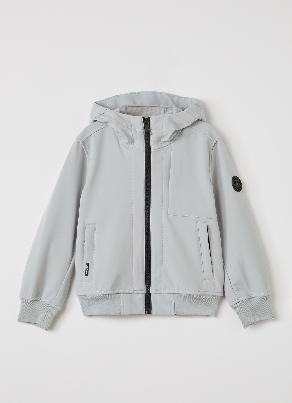 Airforce Softshell jack met ritszakken en capuchon - voorkant lichtgrijs