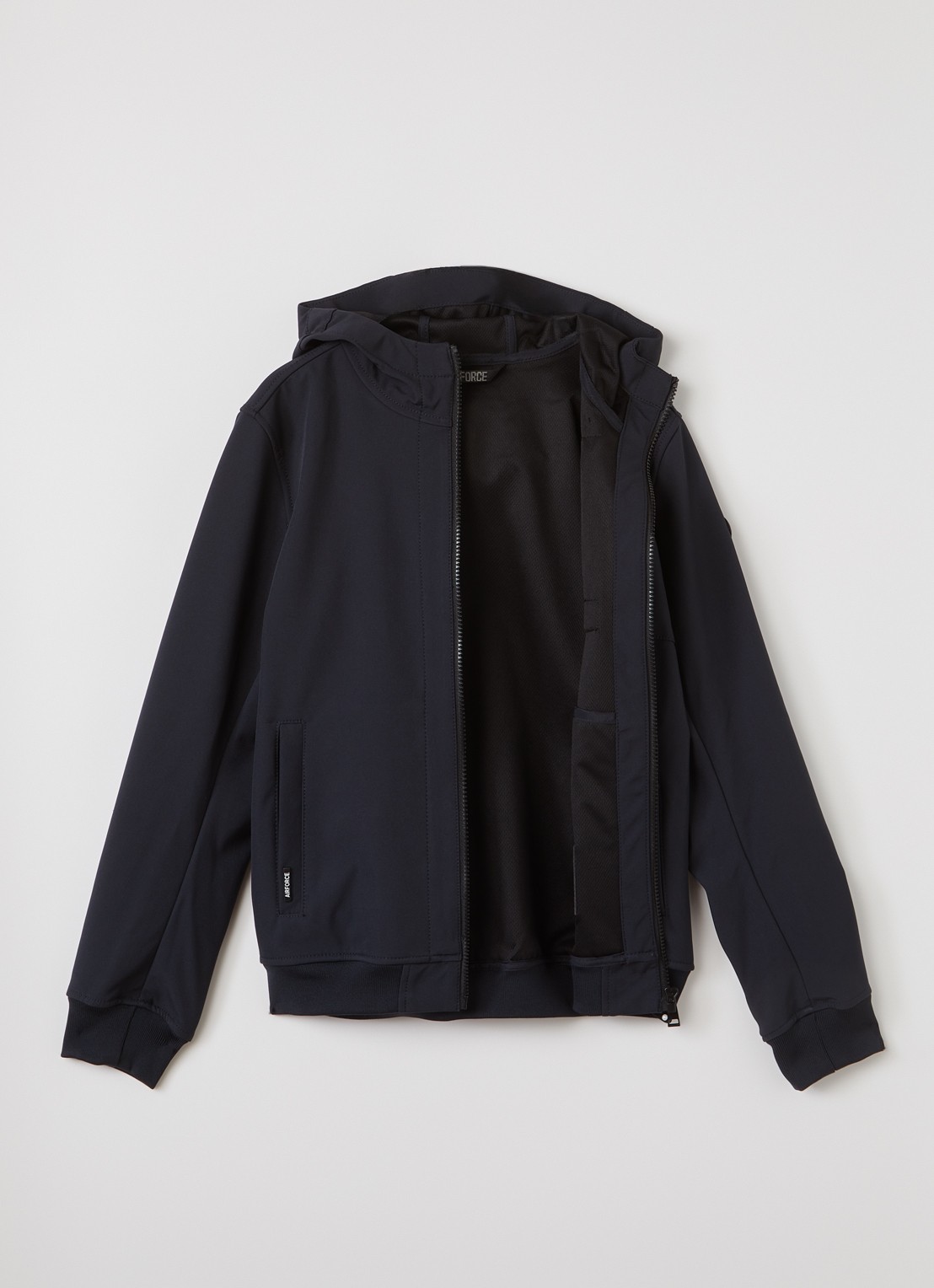 Airforce Softshell jack met ritszakken en capuchon - voorkant 2 donkerblauw