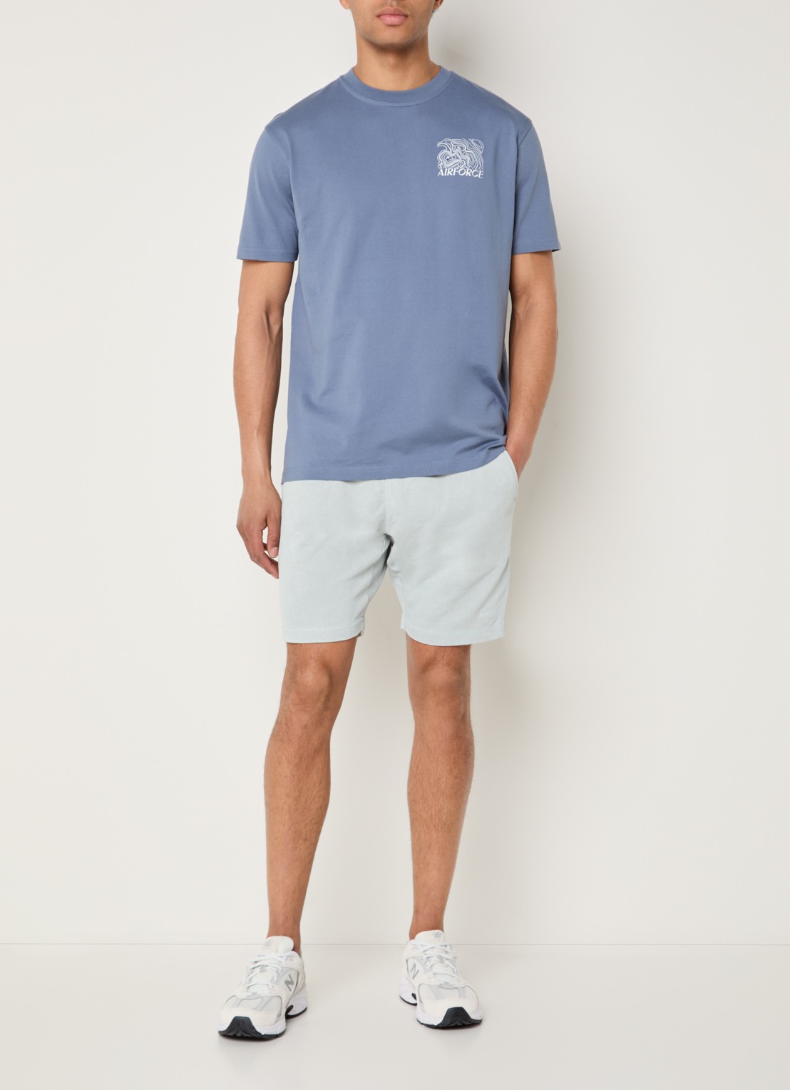 Airforce T-shirt met logo- en backprint - voorkant 3 staalblauw