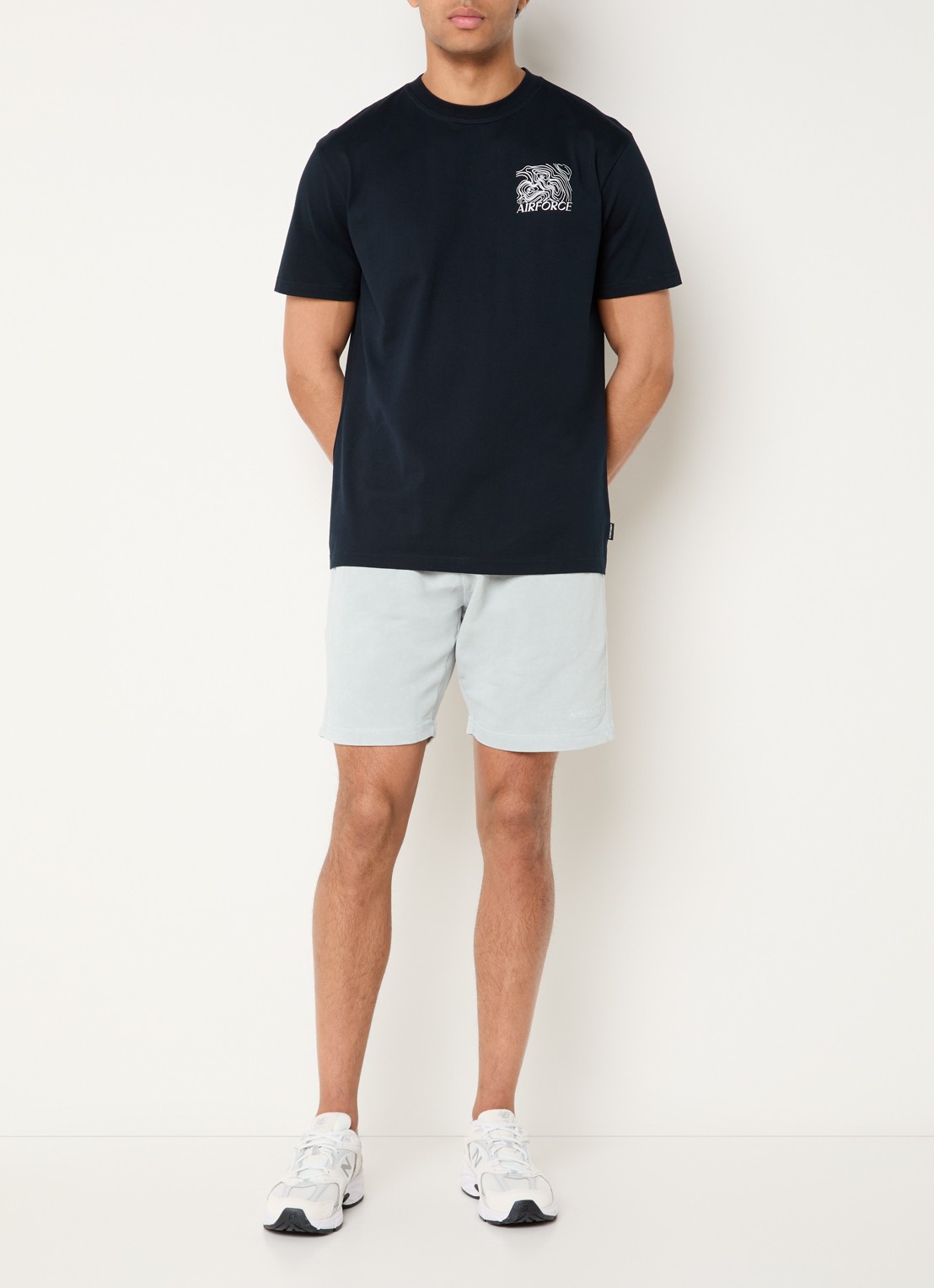 Airforce T-shirt met logo- en backprint - voorkant 2 donkerblauw