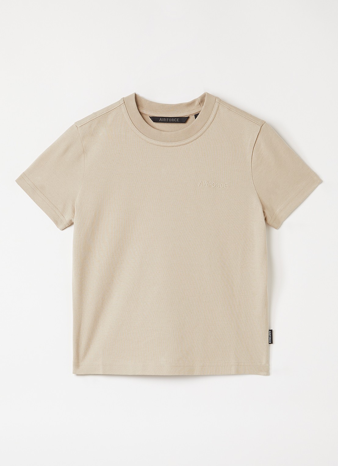 Airforce T-shirt met logoborduring en backprint - voorkant beige