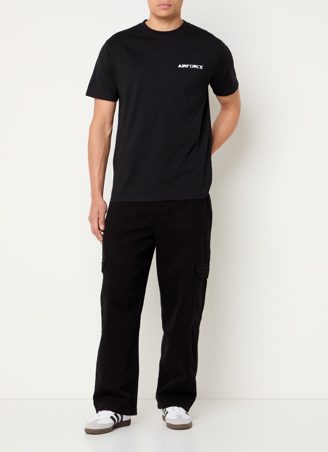 Airforce T-shirt van  katoen met logo- en backprint - voorkant 3 zwart
