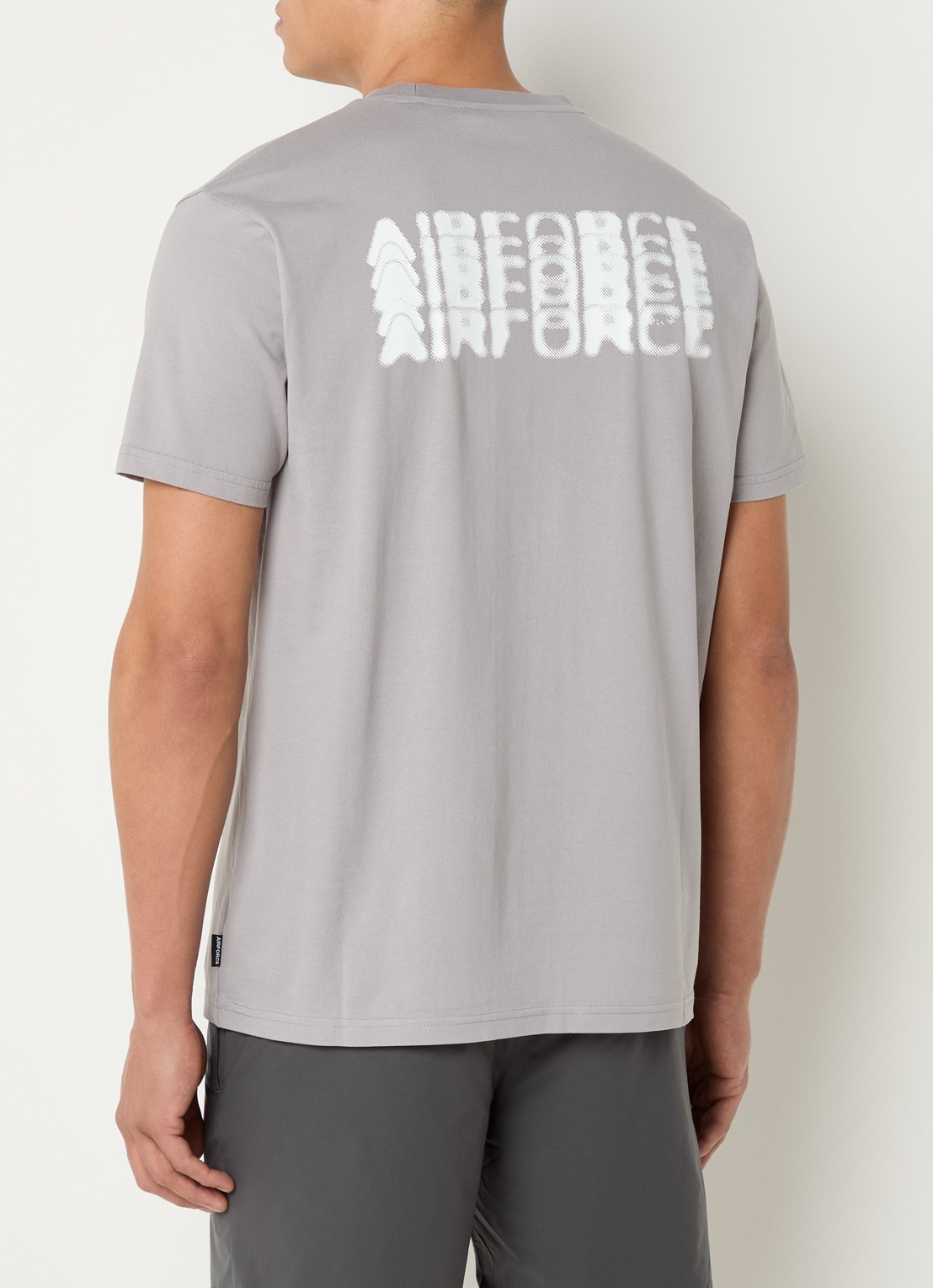 Airforce T-shirt van  katoen met logo- en backprint - detail grijs