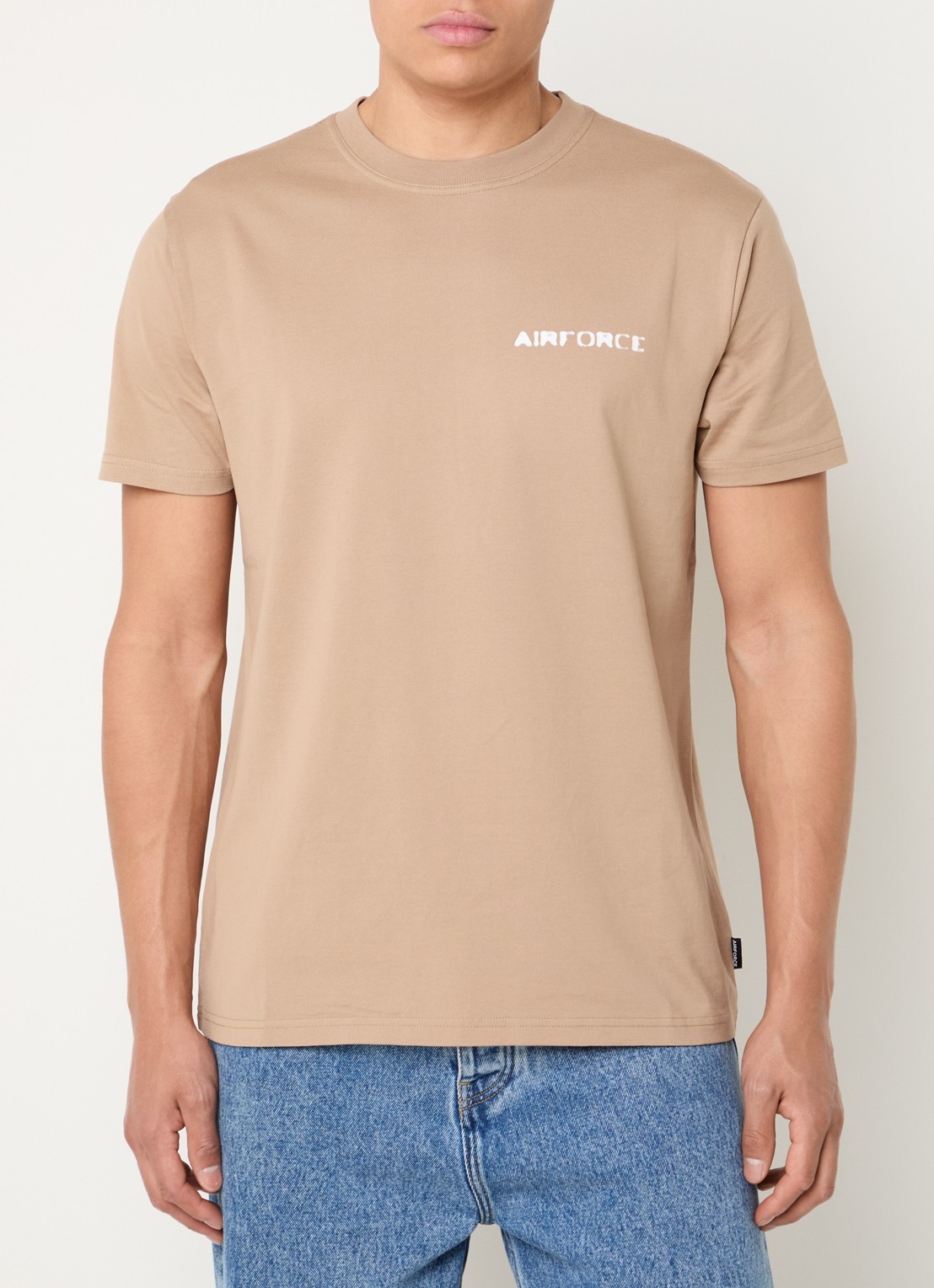Airforce T-shirt van  katoen met logo- en backprint - achterkant 3 donkerbeige