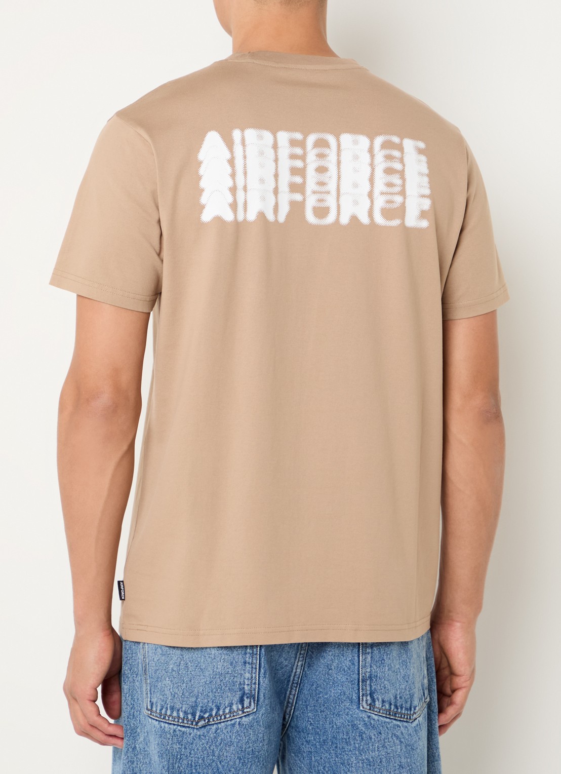 Airforce T-shirt van  katoen met logo- en backprint - detail 4 donkerbeige