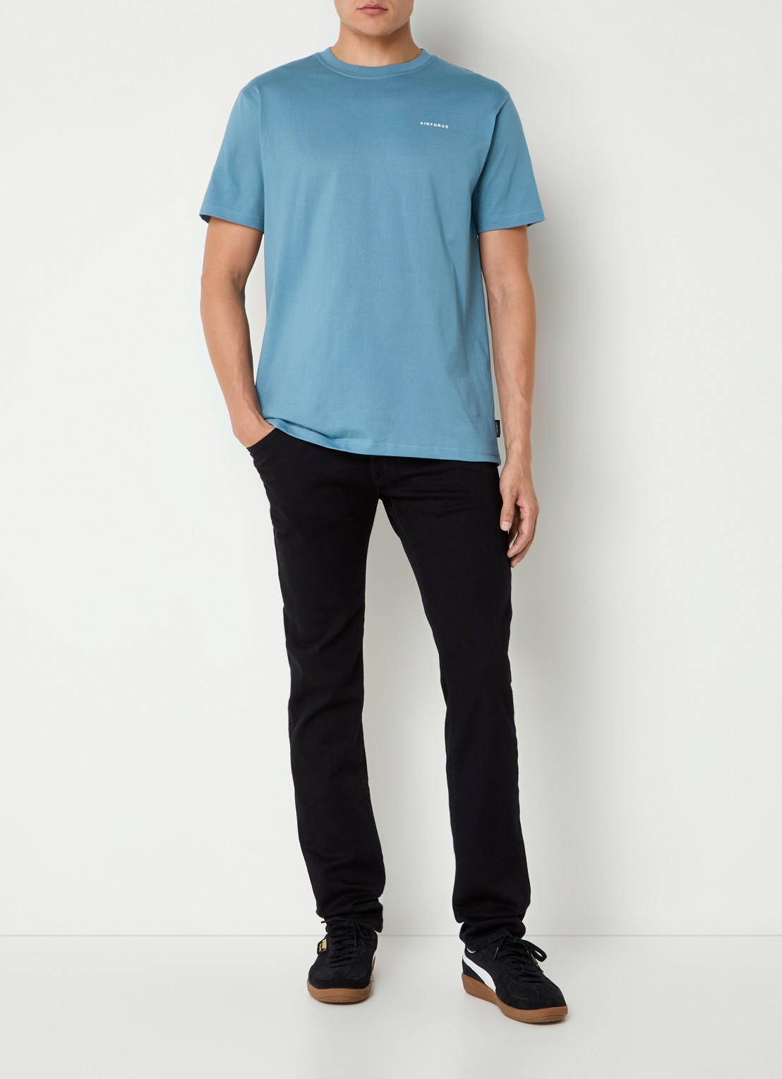 Airforce T-shirt van  katoen met logo - voorkant 3 staalblauw
