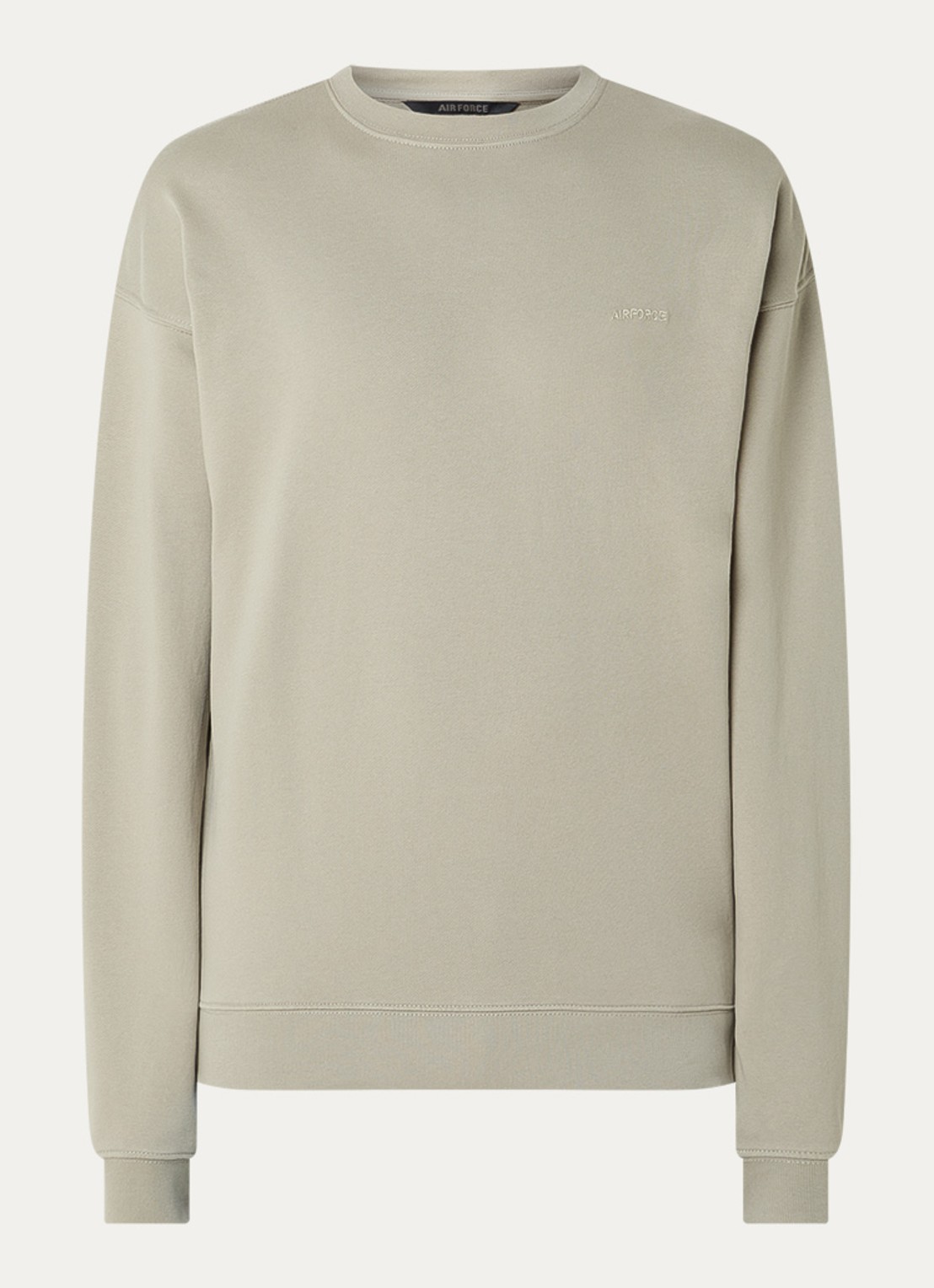 Airforce Wording sweater met logo- en backprint - voorkant beige