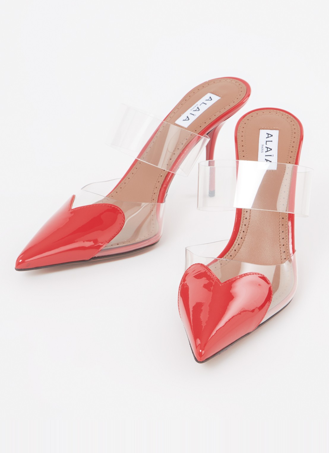 Alaïa 90 Heart muiltje met kalfsleren details - detail 3 rood