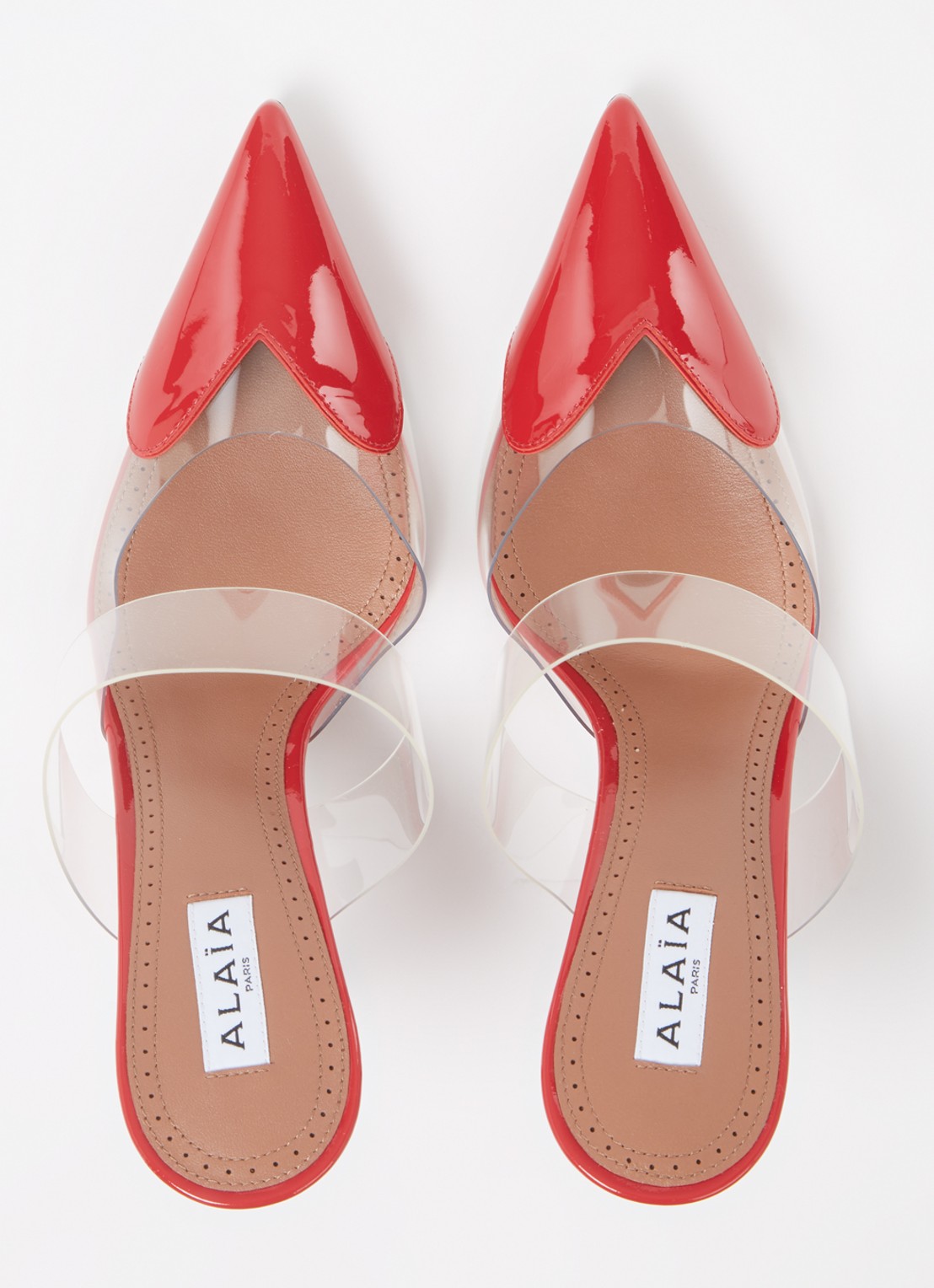 Alaïa 90 Heart muiltje met kalfsleren details - detail 4 rood